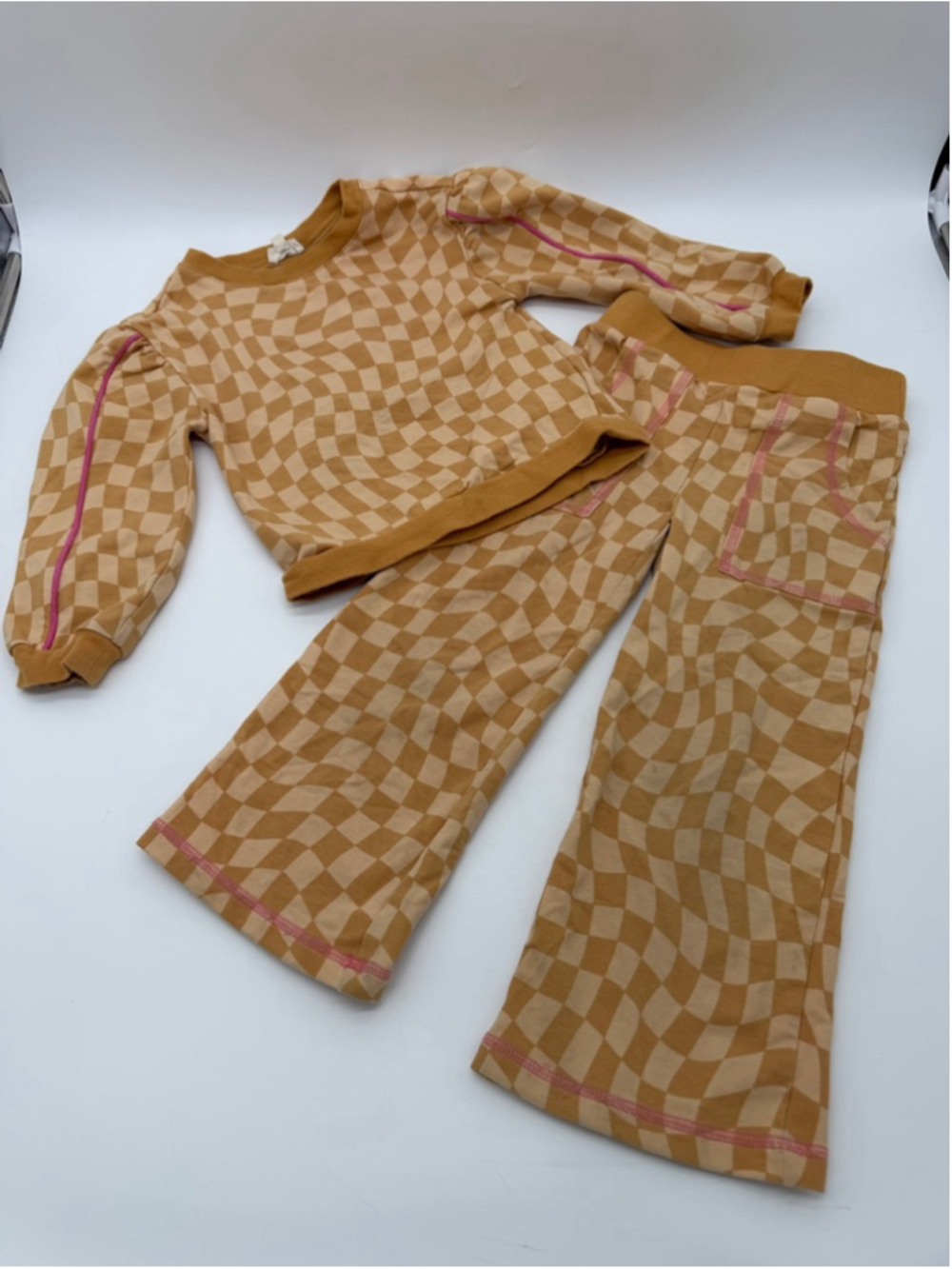 FINDING FOXTALE Matching Set 4T Tan Pink Checkered
